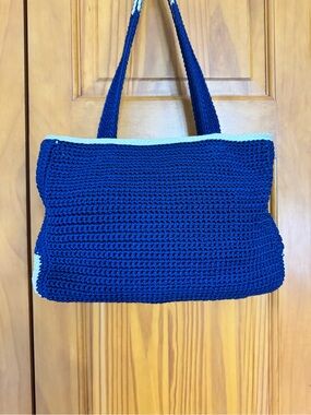 The Sak Blue And White Crochet Handbag Purse Summer 4th of July Independence Day